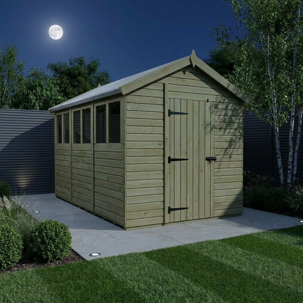 Total Sheds 7ft x 12ft Apex Garden Shed - Single Door - With Windows - Pressure Treated Timber - UK Manufactured