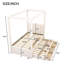 Lit à baldaquin simple avec lit gigogne et trois tiroirs de rangement, beige-46879652