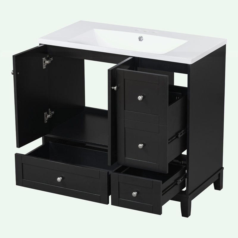 Meuble-lavabo moderne avec chargement USB, Noir, noir, noir, noir