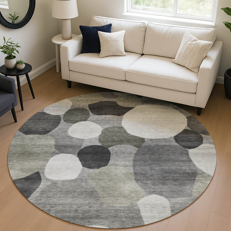 Machine Washable Indoor/Outdoor Jozwiak ACN2375 Geometric Rug, Round 8'