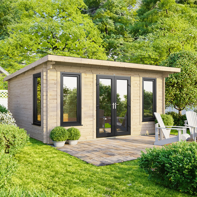 Powersheds 16 x 12ft Pent Log Cabin, Doors Central - 44mm