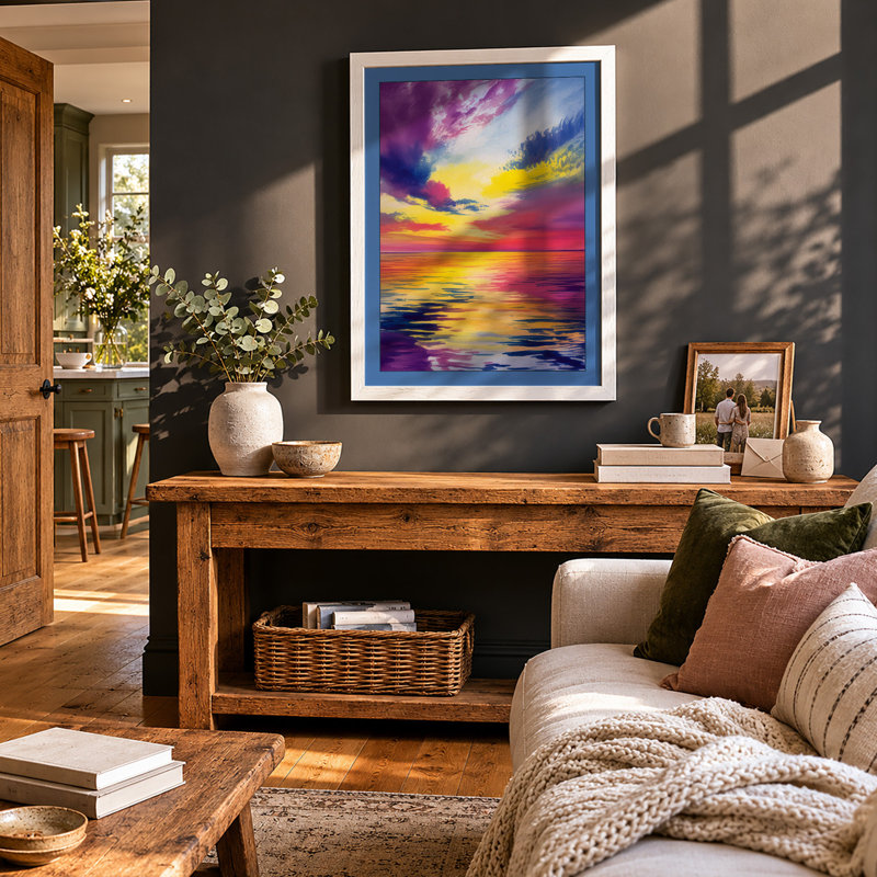 Sunset Over Water Coastal - Print, A4 - 29.7 x 21.0 cm, White