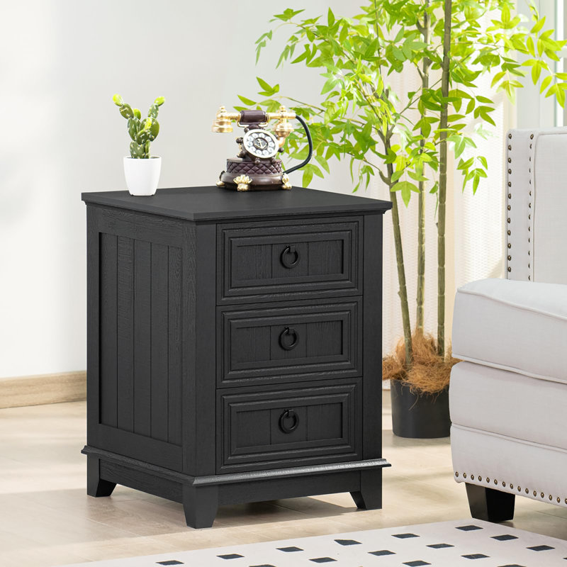 Table de chevet 18 po avec 3 tiroirs, Noir