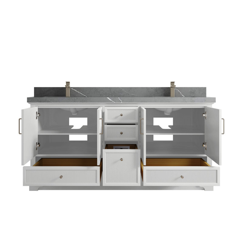 72 " W Freestanding Standard Free Standing 2 Double Vanity Bathroom Vanity With Quartz Top, Piatra Gray