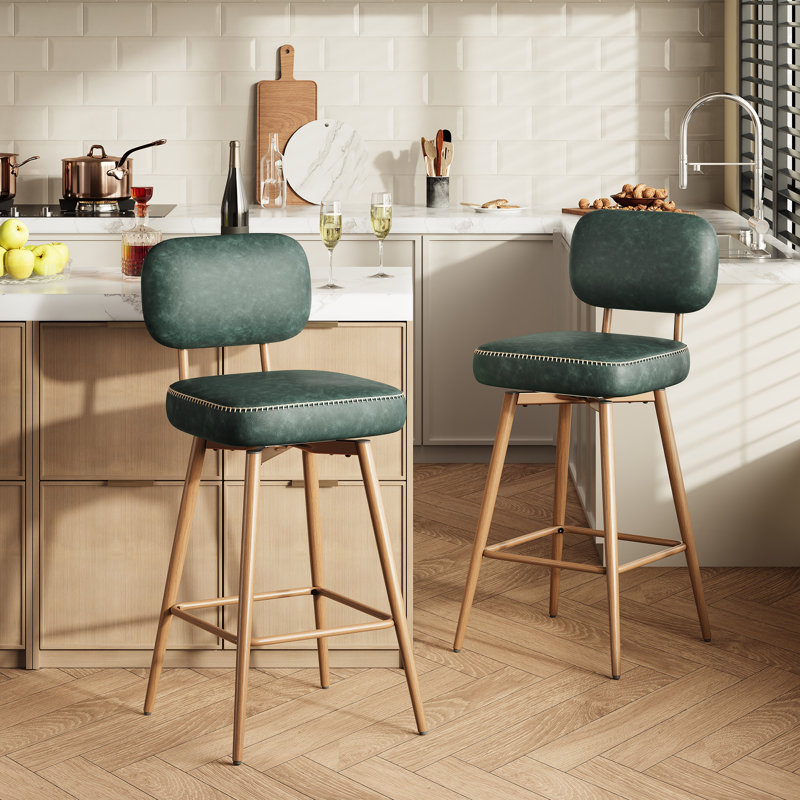 Modern Swivel Upholstered Counter Stools with Metal Frame, Green
