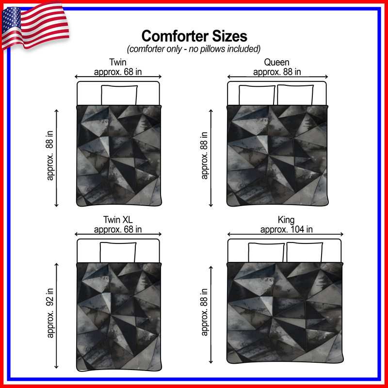 Geometric Black Gray Triangles Comforter, Queen