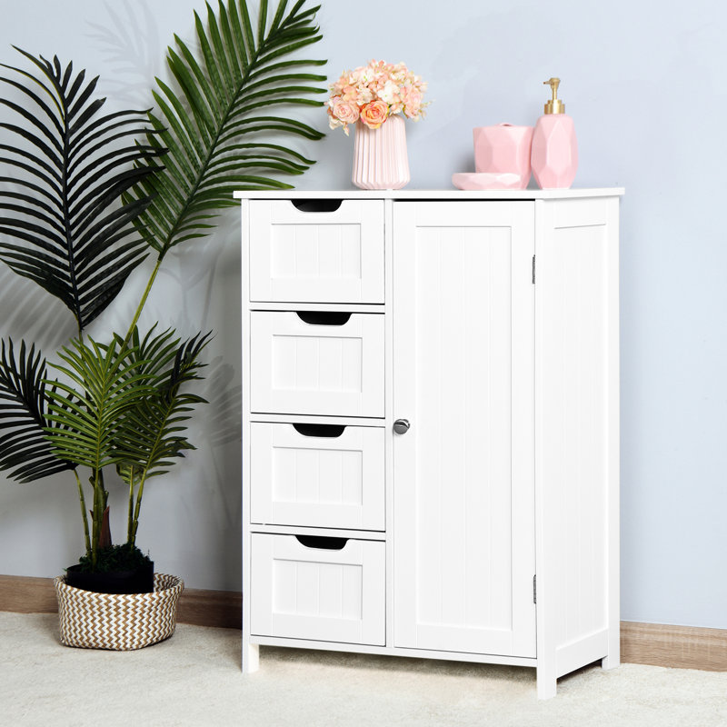 White Bathroom Storage With Adjustable Shelf And Drawers - Solid Cabinet For Home Decor In Drawers, Bedroom, Bathroom, Hallway
