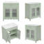 Meuble-lavabo incurvé de 31 po avec rayures en verre trempé - portes à fermeture en douceur, lavabo rectangulaire en céramique, pieds en bois d'hévéa.-575257553