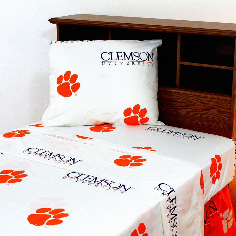 Tiger Pride Queen Sheet Set - Clemson Tigers Bedding, Printed Solid Design, Soft Fabric, Officially Licensed NCAA Product, Team Colors