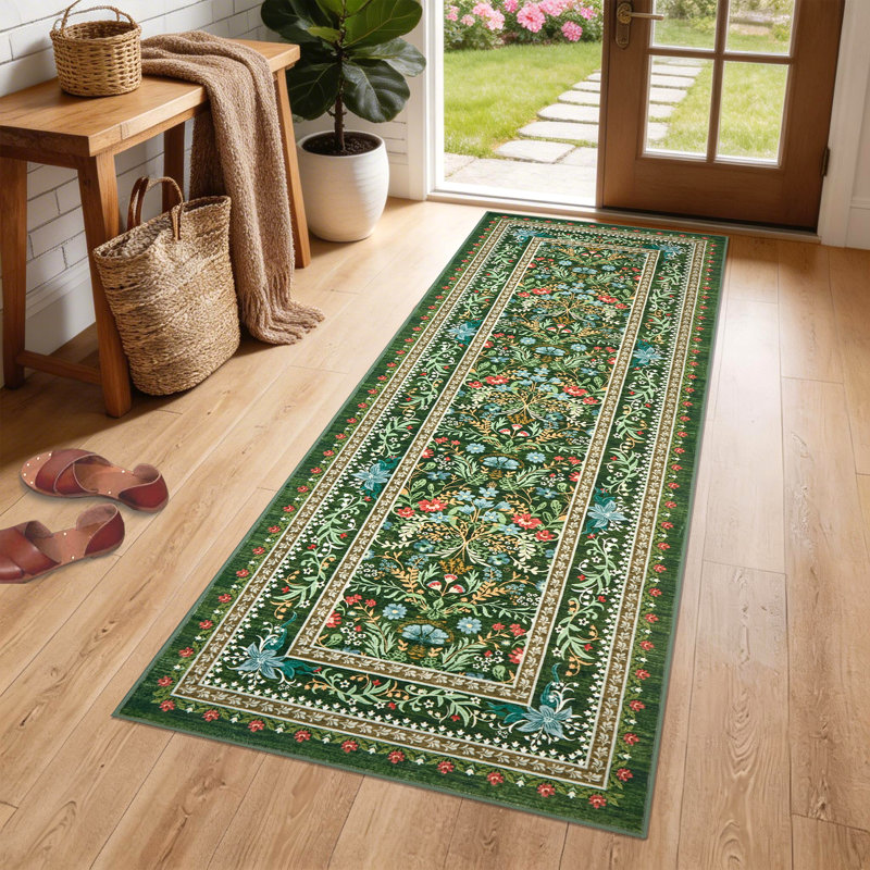 Tapis lavable moderne avec envers antidérapant, Green, 2 x 6 pi