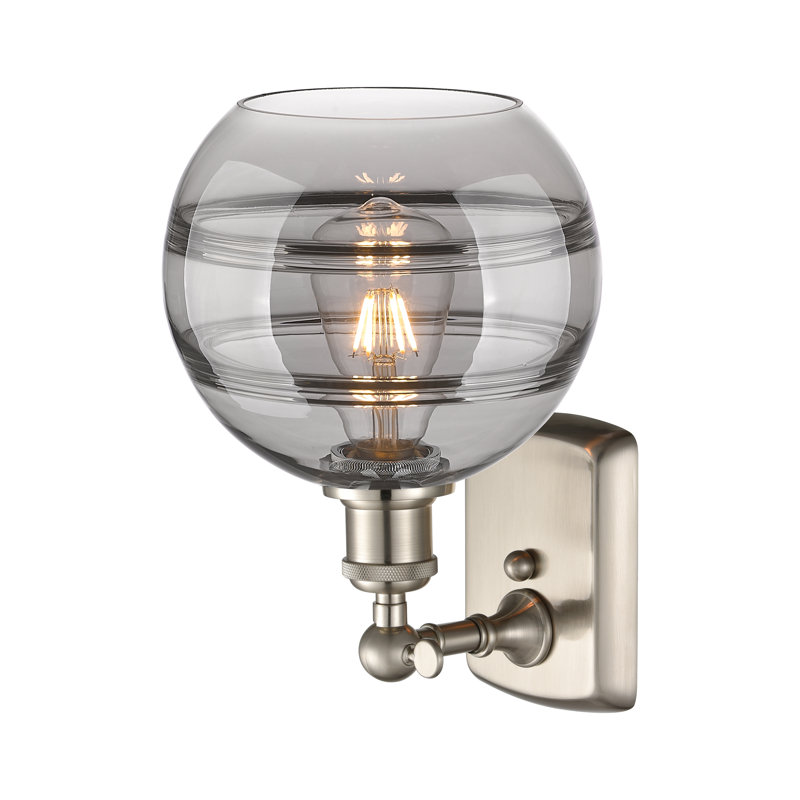 Applique murale 1 lumière Ballston Bienes, Gris fumée clair, H 10,88 po x l 8 po x P 8,13 po, Nickel satiné