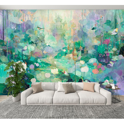 Papier peint auto-adhésif fantaisiste avec lanternes douces et rétro-éclairées de jardin H 100 po x l 144 po en PVC pour chambre à coucher