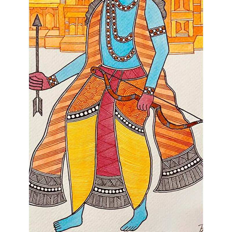 Shri Ram avec un arc et une flèche | Acrylique sur papier fait à la main | Par Priti Dalwadi