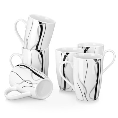 6 Pack 16oz White Ceramic Mugs with Large Handle Microwave Dishwasher Safe