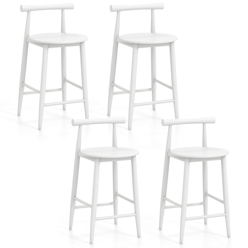 Ensemble de 4 tabourets de bar à hauteur de comptoir Costway avec cadre en bois d'acacia, Blanc