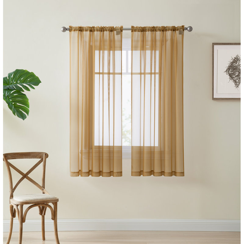 Daxin Sheer Voile Rod Pocket Curtain Panels, Gold, 54" W x 54" L