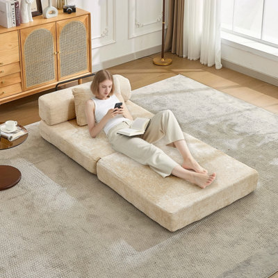 Compression Sofa,Convertible Floor Sofa Bed With Fixed-Shape Frame,Single Seater Boneless Modular Sectional Sofa,No Assembly Required,Chenille Fabric,For Living Room Bedroom