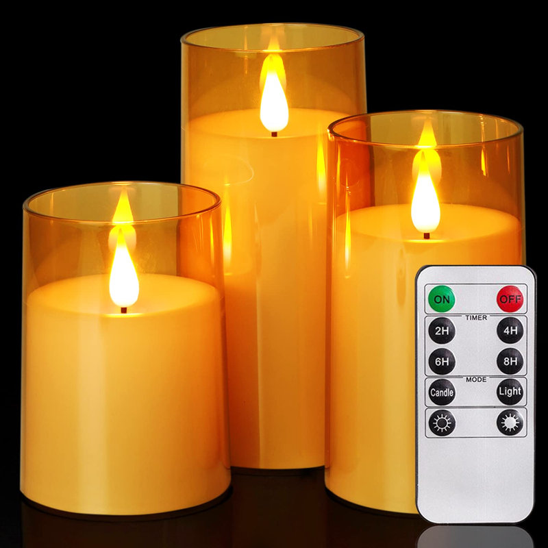 Unscented Flameless Pillar Candle, Gold