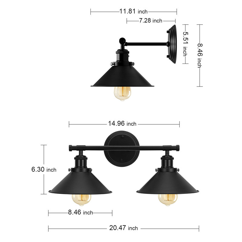 Balfor 2-Light Dimmable Matte Black Vanity Light