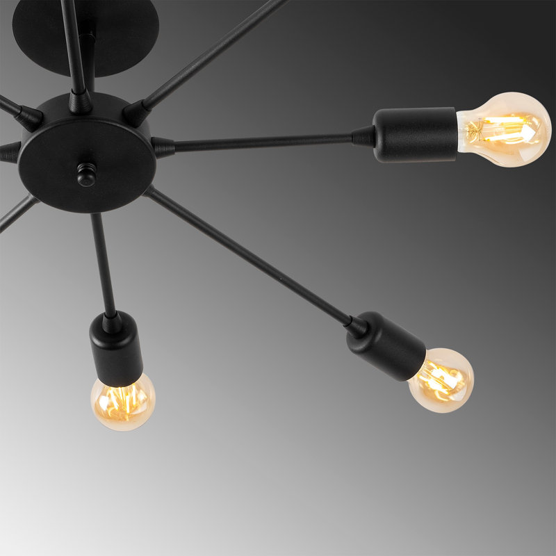 Lustre industriel noir élégant, 30,7 po x 30,7 po x 7,5 po | Corps en fer durable, 8 x douilles E27 (40 W maximum) | Conception moderne de couleur unie | Parfait pour la salle à manger, le salon et le bureau | Certifié IP20