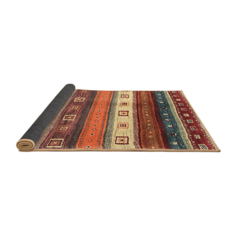 Tapis contemporain brun / rouge / jaune, Rond 5 pi