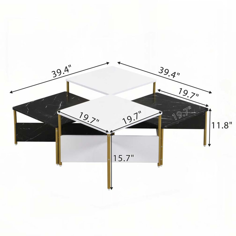 Ensemble de tables basses gigognes, Blanc/Noir