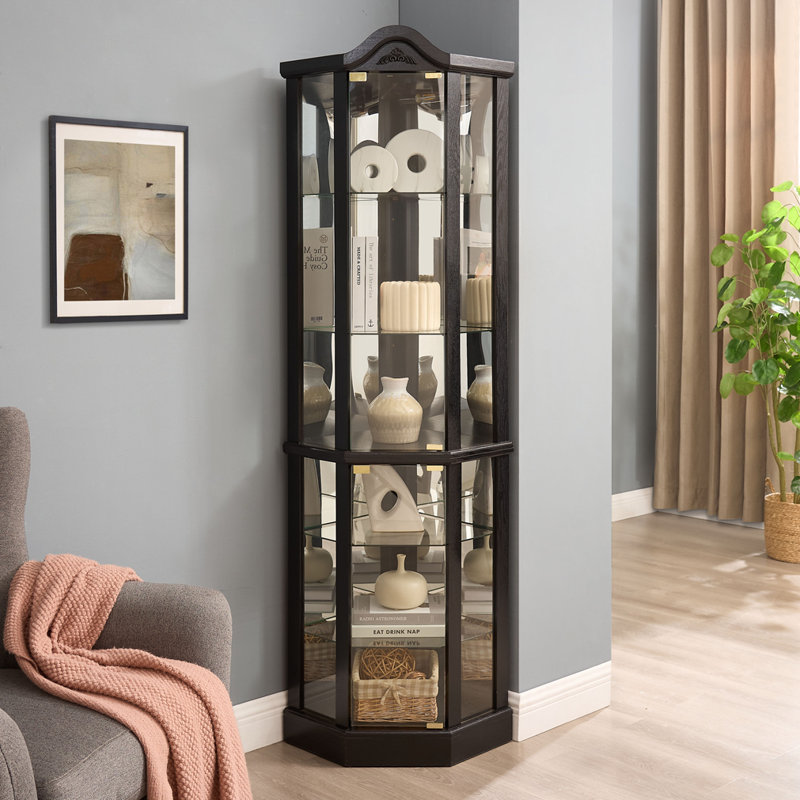 Lighted Glass Display Cabinet Corner Curio Cabinet, Black