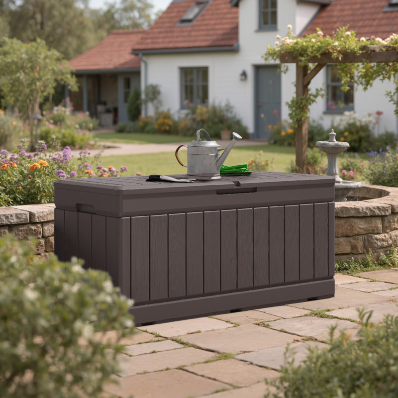 Boîte de rangement pour terrasse extérieure verrouillable 78 gallons Medjidi , Brun