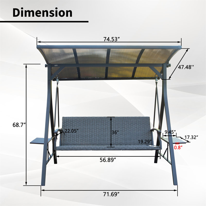Balancelle d'extérieur 3 places avec toit rigide ajustable en polycarbonate