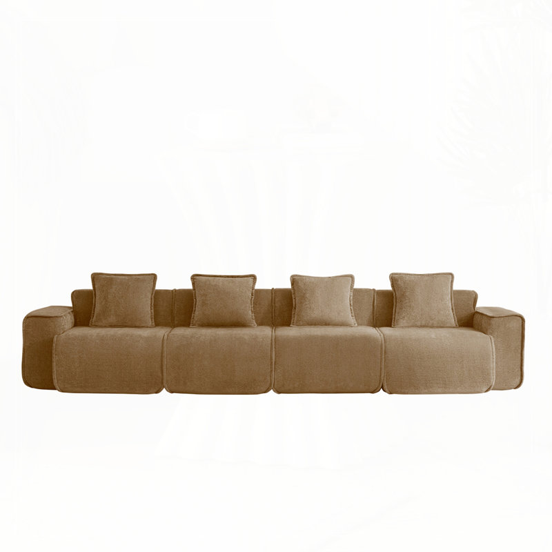 Canapé modulaire sans siège à 4 places avec passepoil à bord français, aucun assemblage requis, canapé modulaire moderne à 4 places avec coussins décoratifs