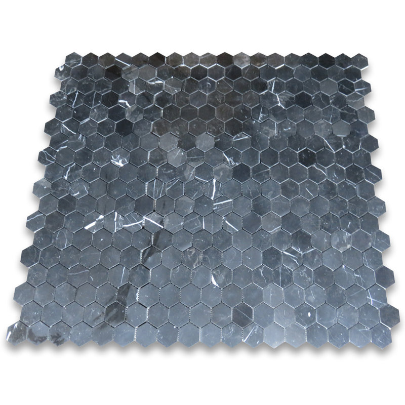 Nero Marquina Black Marble 2 Inch Hexagon Mosaic Tile Polished