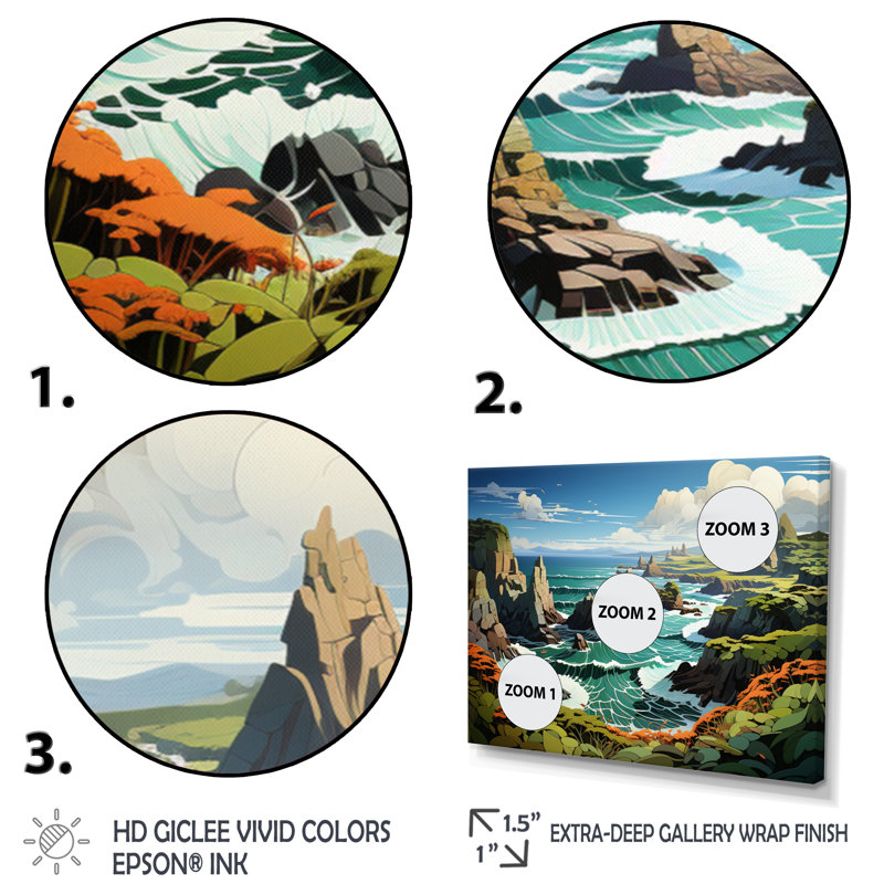 Coastal Rocky Coastline Papercut - Reproductions d'art mural paysages, H 16 po x l 32 po x P 1 po, Cadre flottant brun