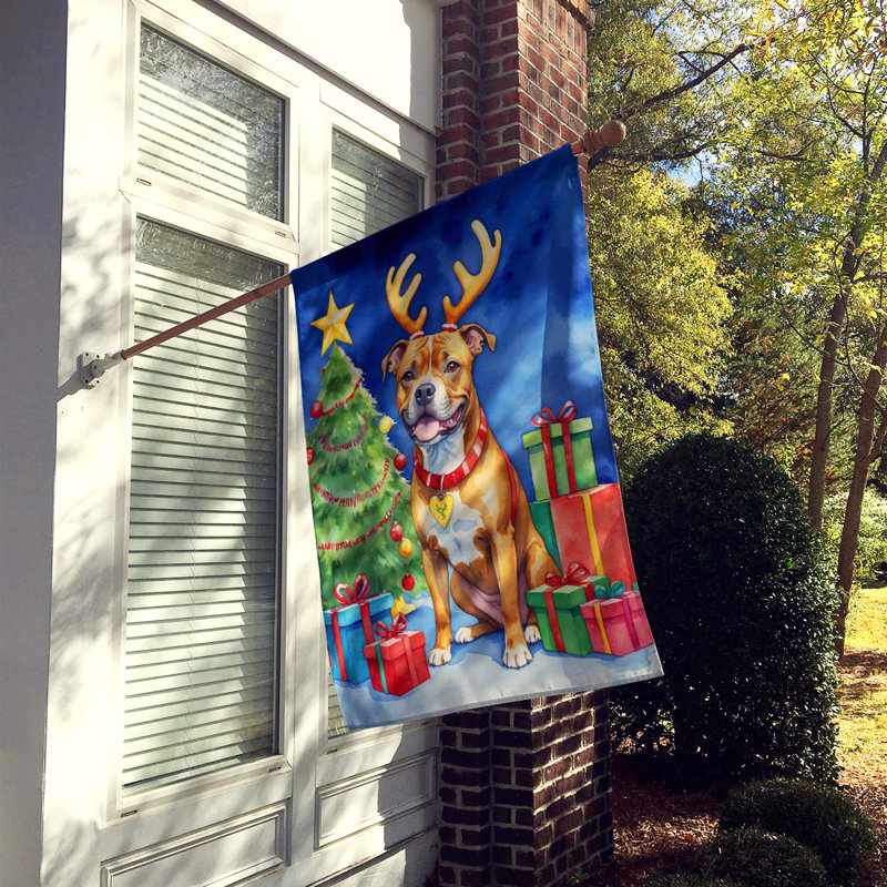 Drapeau de Noël maison de renne, Staffordshire bull terrier