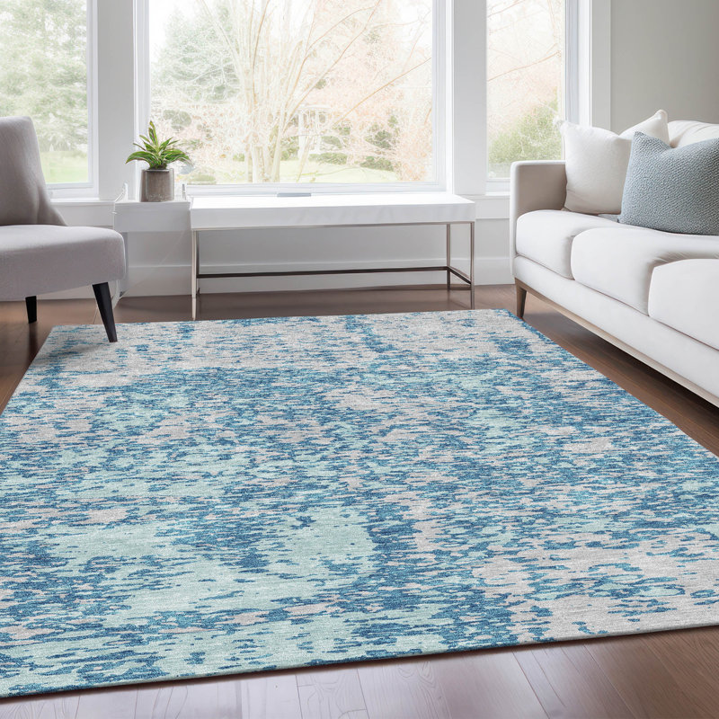 Premium Machine Washable Prisco Teal Rug, Rectangle 2'6" x 3'10"