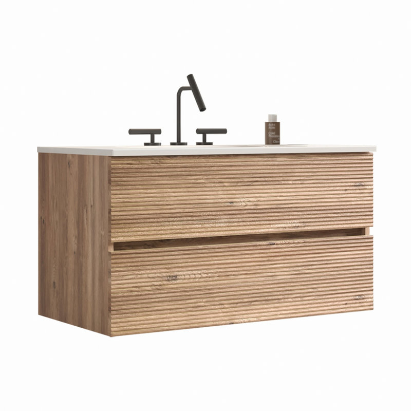 Meuble-lavabo mural avec lavabo en céramique, 24", Chêne