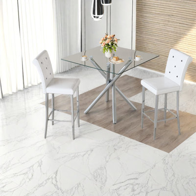 Modern Dining Table Sets With Metal Frame, Space-saving Glass Top, Contemporary Style For Small Kitchen