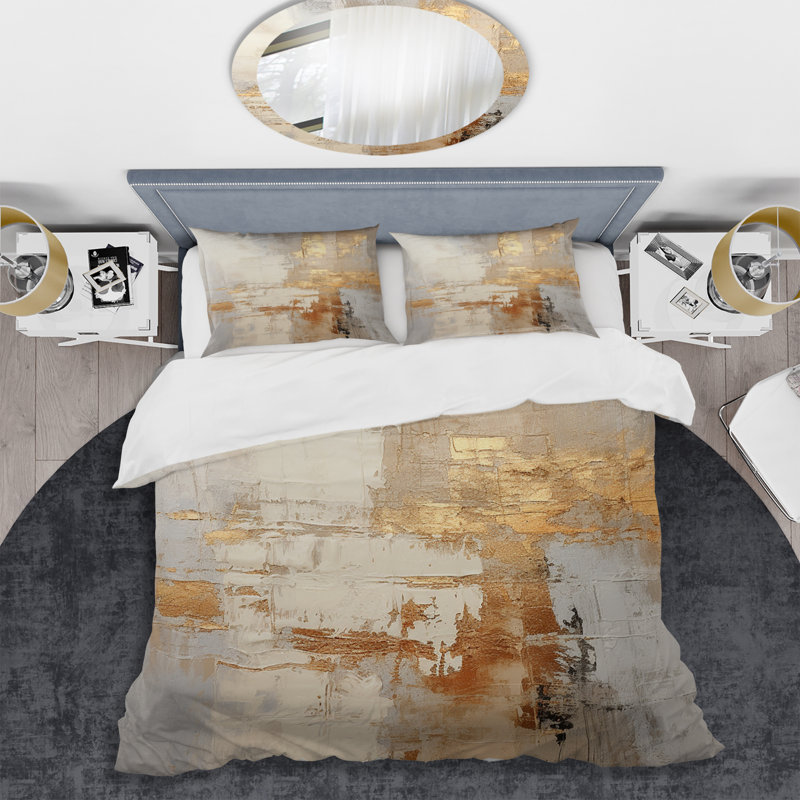Ensemble de housse de couette Gold and White Abstract Split - Abstract Shapes