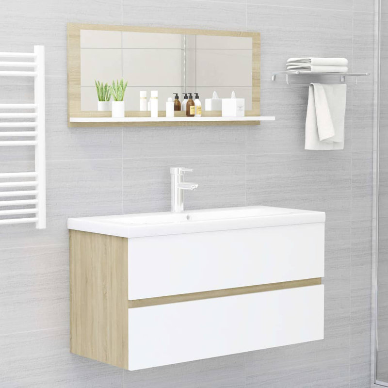 Miroir de salle de bain, Blanc / Chêne de Sonoma, 14,6 po x 31,5 po