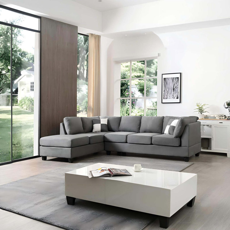 Canapé modulaire Malone (3 boîtes), Tissu gris, Orienté à gauche (vu de face)