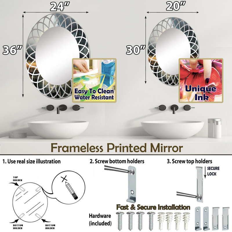 Skenrist - Miroir mural ovale, 36 po x 24 po