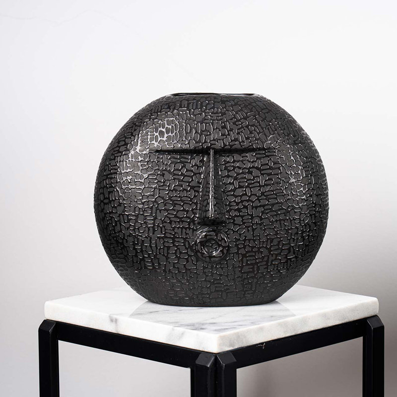 Vonore Ceramic Table Vase, Black, 25.3cm H x 28.5cm W x 14.4cm D