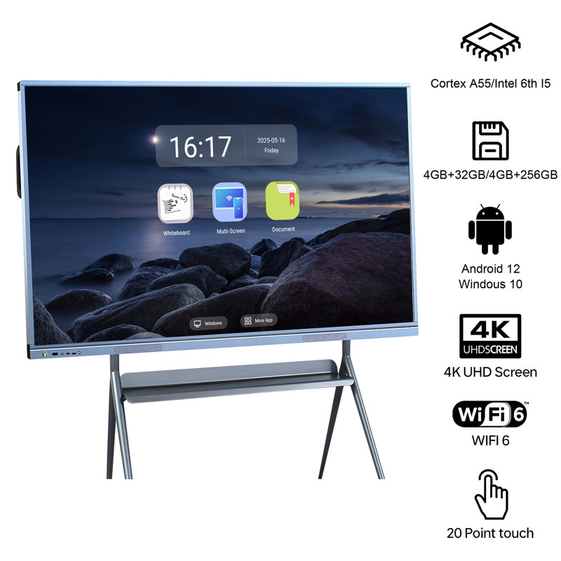 JYXCN Smart Board 86 Inch All-in-One Touch - Interactive Whiteboard with Dual System, Cloud Sharing Functionality, Ideal for Interactive Classrooms, Office Collaborations & Captivating Presentations