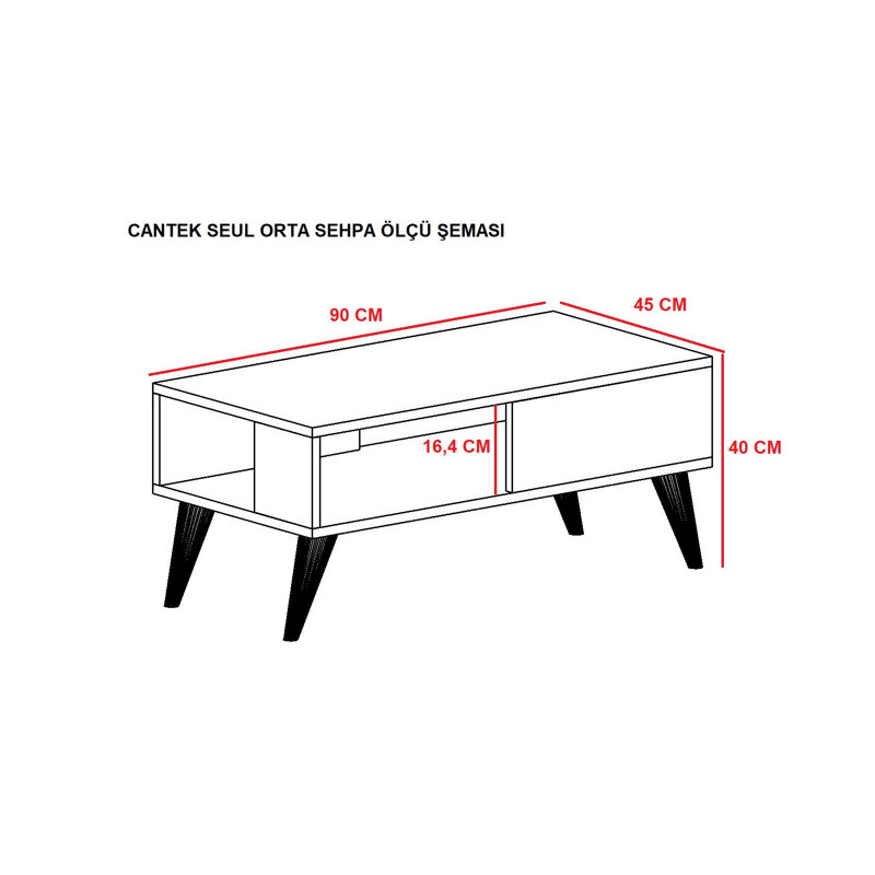 Table basse à 4 pieds avec rangement, Blanc, Blanc