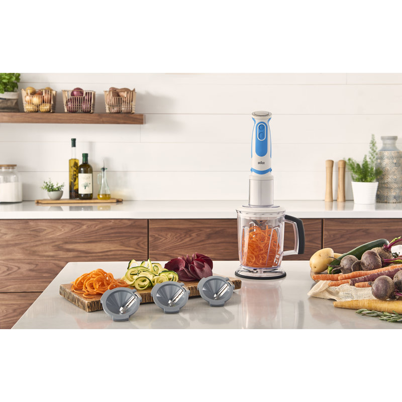 Braun MultiQuick Spiralizer and Hand Blender with 3 Spiralizing Blades, Blending Wand, 5-Cup Chopper, and Blender