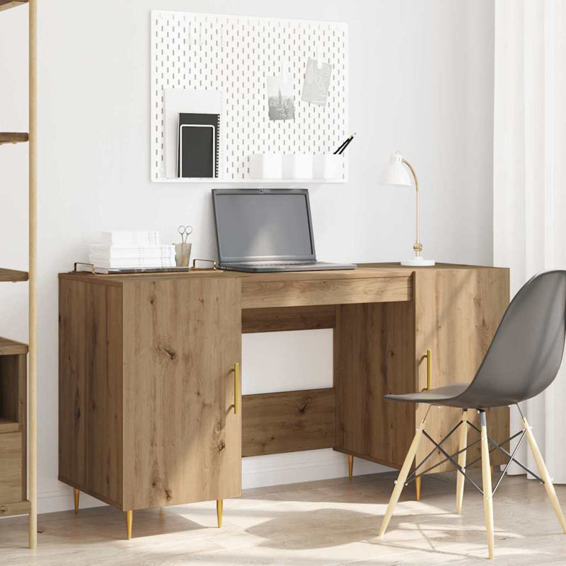 Desk With Shelf 140 X 50 X 75 Cm Engineered Wood, Artisan Oak