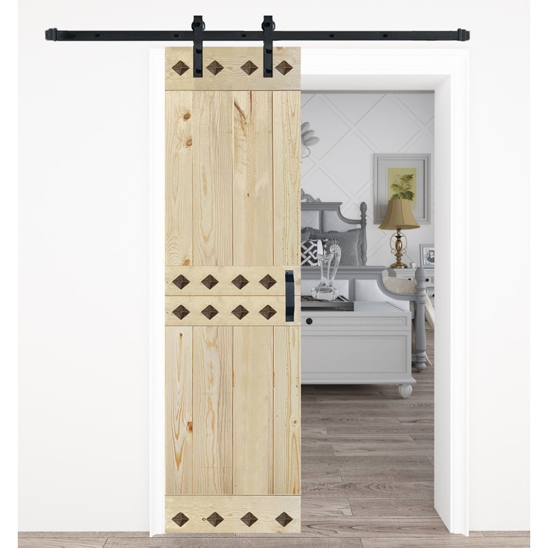 Porte de grange à panneaux et en bois avec quincaillerie d'installation, 24 po x 84 po, Naturel
