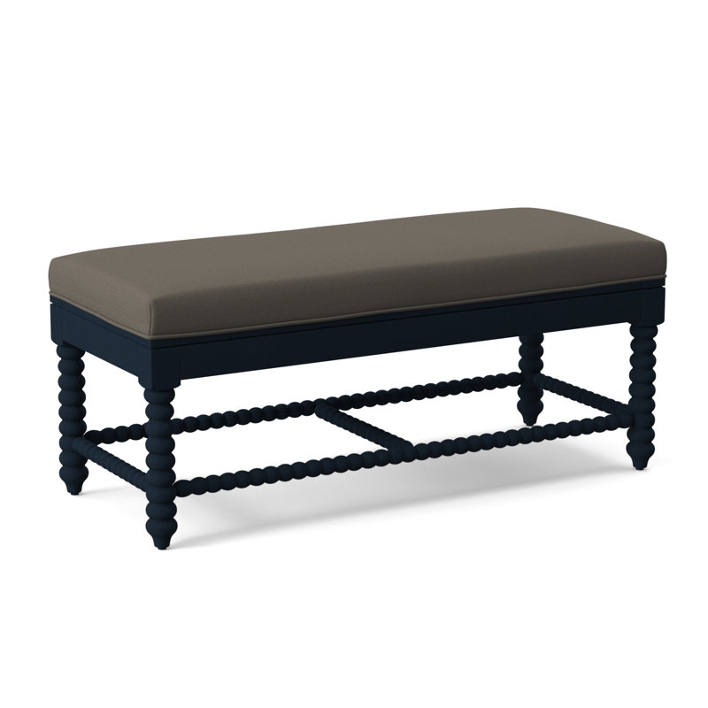 Lind Island Upholstered Bench, Sunbrella Beige Pinstripe; 6205-74, Navy Finish