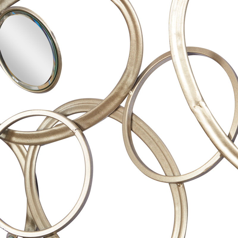 Metal Overlapping Oval Geometric Silver Wall Decor with Round Mirrored Accents