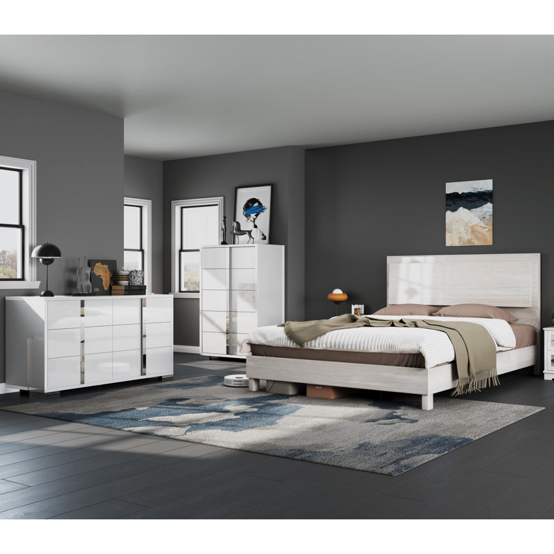 Commode double 6 tiroirs Dulane, Blanc