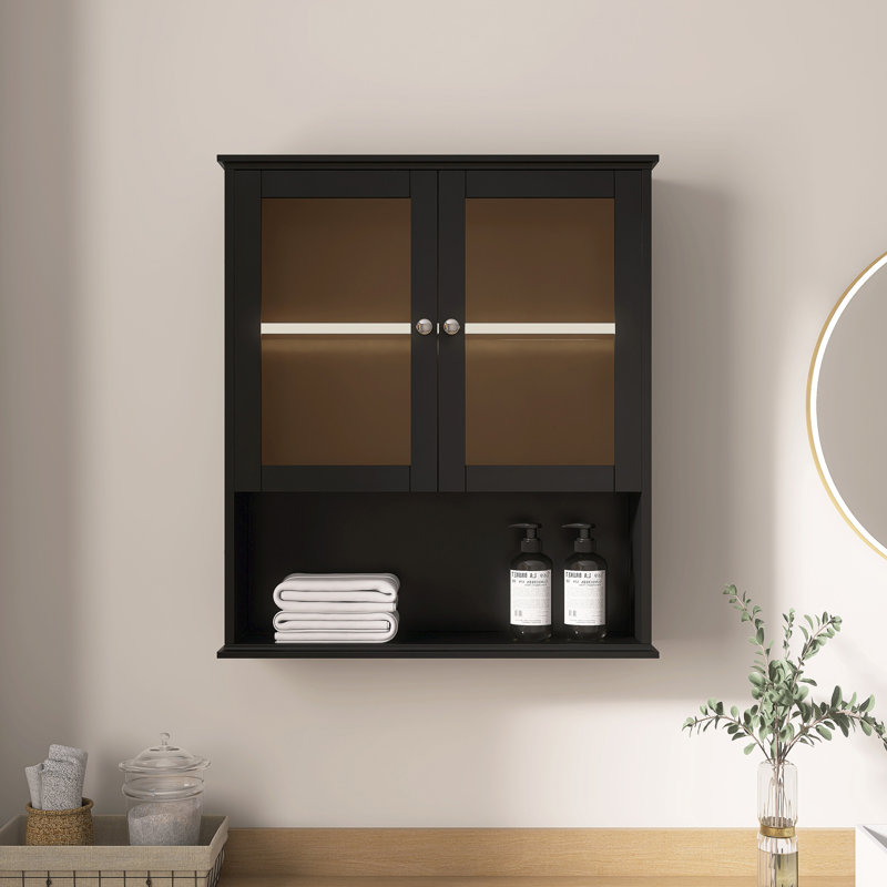 26" Wall Mounted Bathroom Medicine Cabinet with LED Lighting, Matte Black